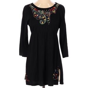RXB 3/4 Sleeve Black Bead Embellished rainbow multi pullover tunic top medium